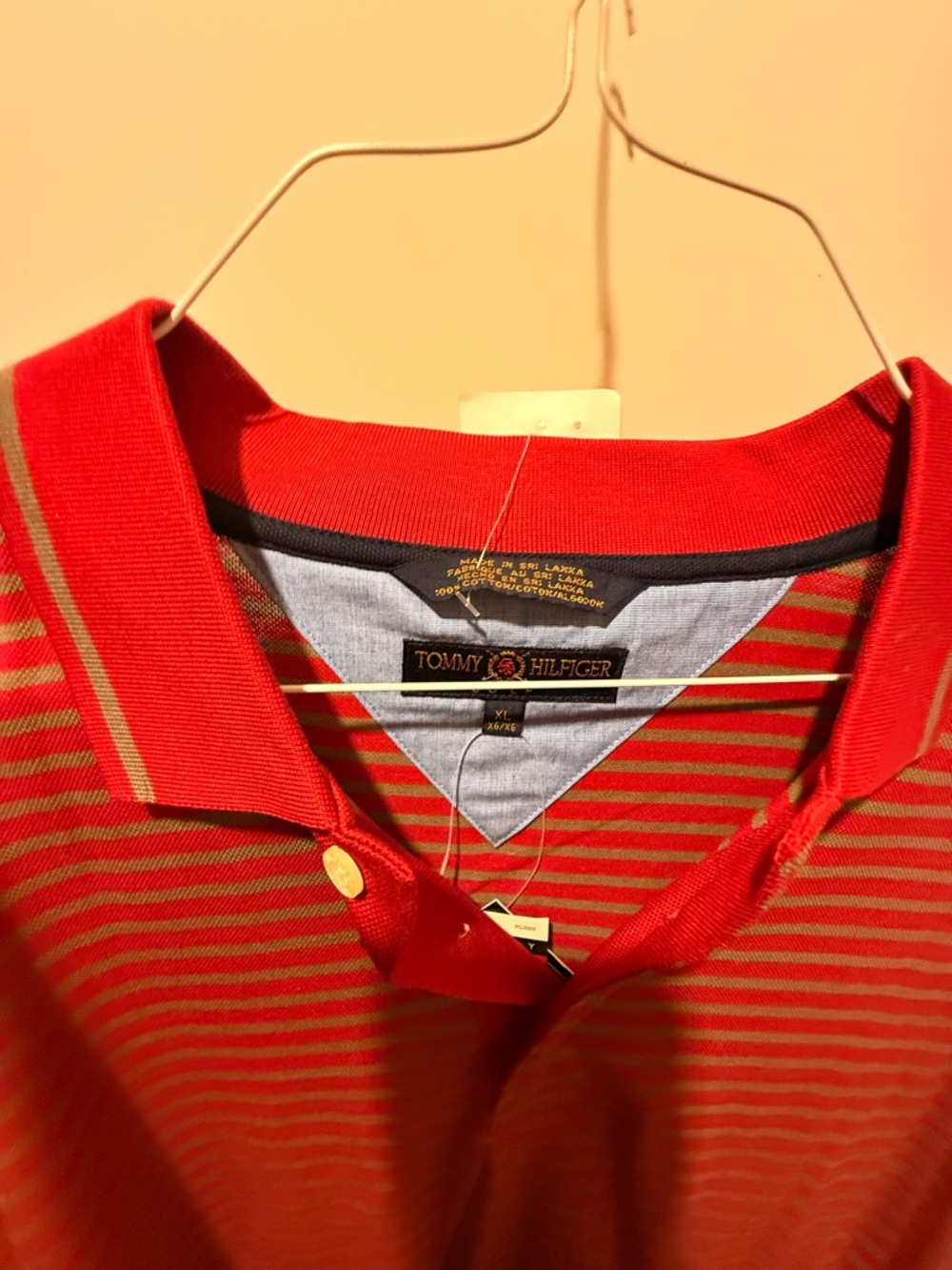 Tommy Hilfiger Red and Green Striped Polo Shirt